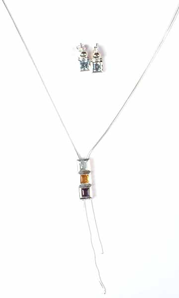 Faceted Gemstones Necklace & Matching Earrings Set