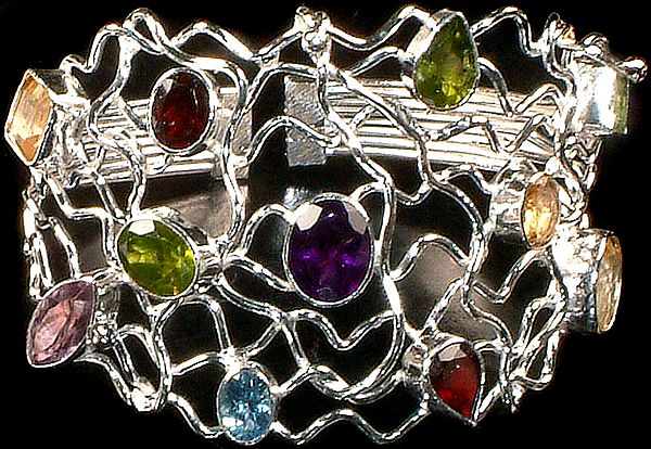 Faceted Gemstones on Sterling Wire (Cuff Bangle)
