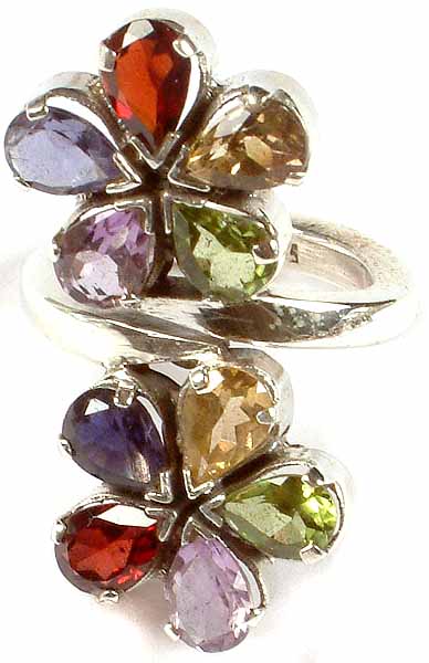 Faceted Gemstones Ring (Garnet, Iolite, Amethyst, Citrine and Peridot)