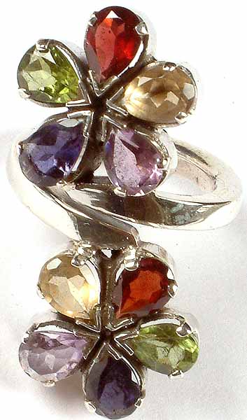 Faceted Gemstones Ring (Iolite, Peridot, Garnet, Citrine and Amethyst)