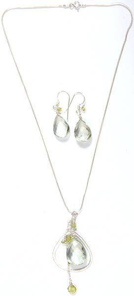 Faceted Green Amethyst and Peridot Necklace with Matching Earrings Set