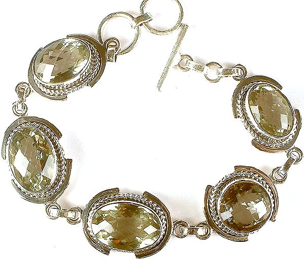 Faceted Green Amethyst Bracelet with Knotted Rope Edge