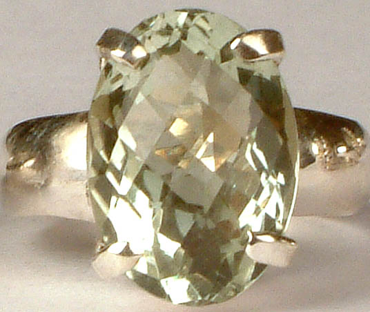 Faceted Green Amethyst Oval Finger Ring