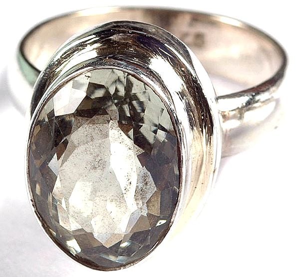 Faceted Green Amethyst Oval Ring