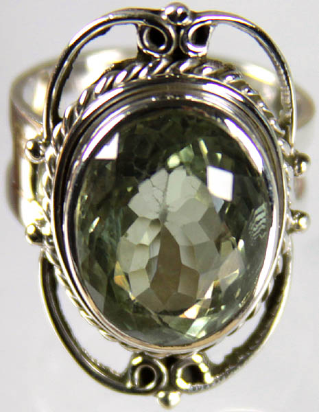 Faceted Green Amethyst Oval Ring