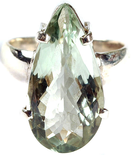 Faceted Green Amethyst Pear Finger Ring
