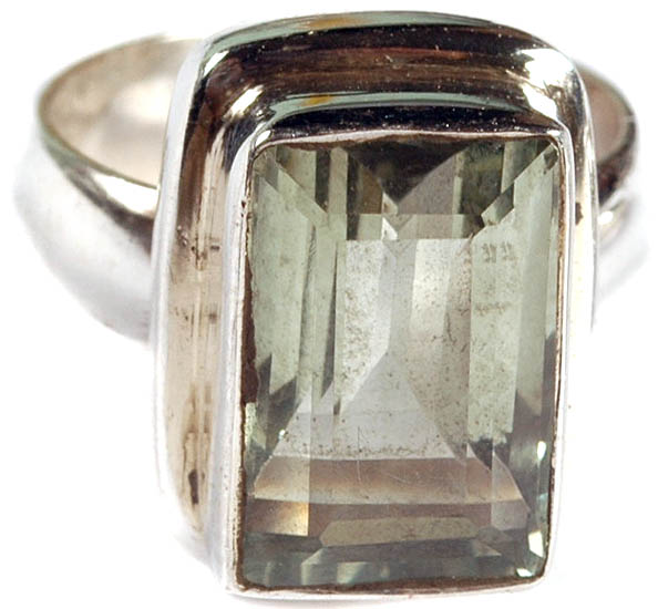 Faceted Green Amethyst Rectangle Finger Ring