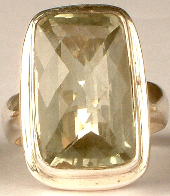 Faceted Green Amethyst Rectangle Ring