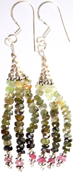 Faceted Green and Pink Tourmaline Shower Earrings