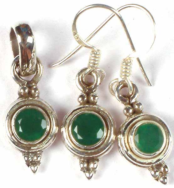 Faceted Green Onyx Pendant & Earrings set
