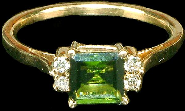 Faceted Green Tourmaline Ring with Diamonds
