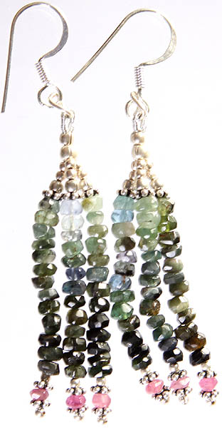 Faceted Green Tourmaline Shower Earrings with Pink