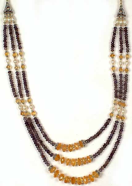 Faceted Iolite & Citrine Necklace with Pearl