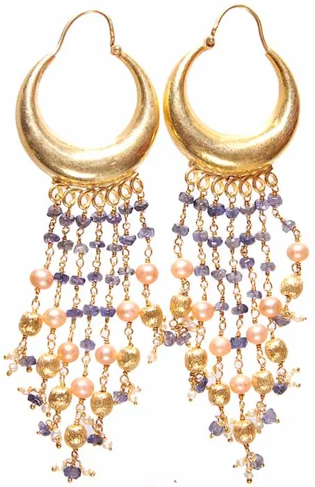 Faceted Iolite and Pearl with Sterling Gold Plated Earrings