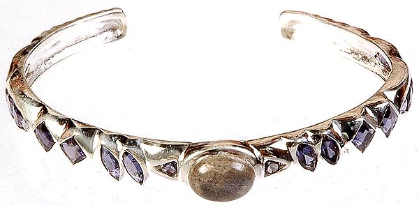 Faceted Iolite Bangle with Central Labradorite
