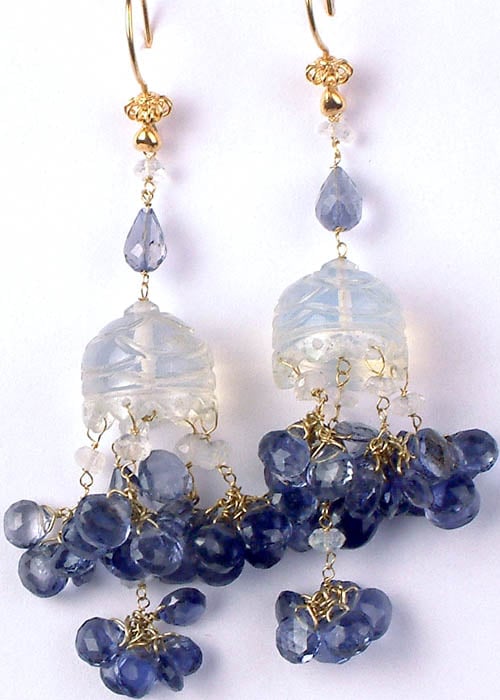 Faceted Iolite Chandeliers with Carved Umbrella