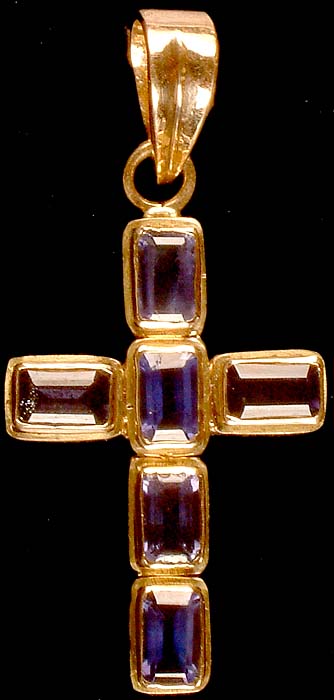 Faceted Iolite Cross Pendant