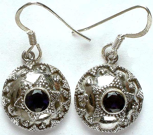 Faceted Iolite Earrings with Granulation