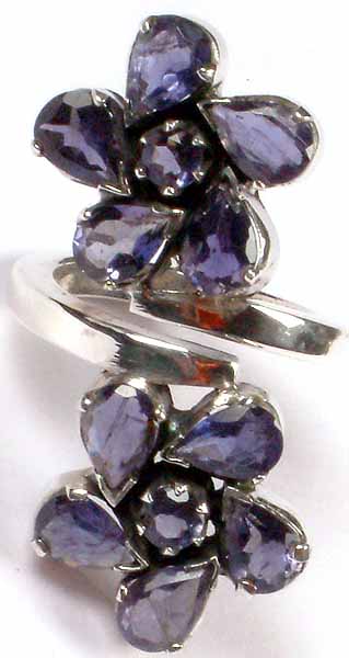 Faceted Iolite Floral Ring