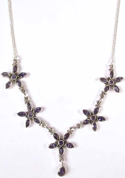 Faceted Iolite Flower Necklace