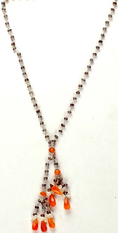 Faceted Iolite, Moonstone & Carnelian Necklace