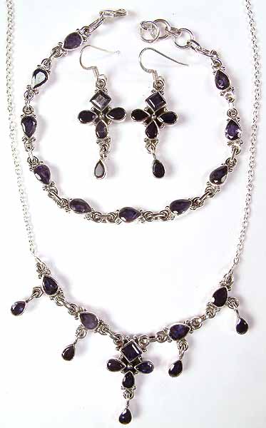 Faceted Iolite Necklace, Bracelet & Earrings Set