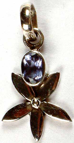 Faceted Iolite Pendant with Flower