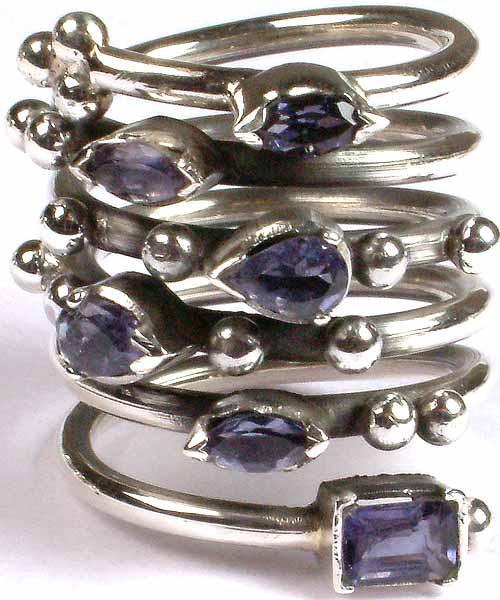 Faceted Iolite Spiral Ring