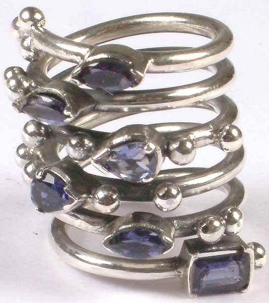 Faceted Iolite Spiral Ring