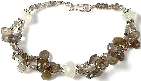 Faceted Labradorite Beaded Bracelet with Rainbow Moonstone