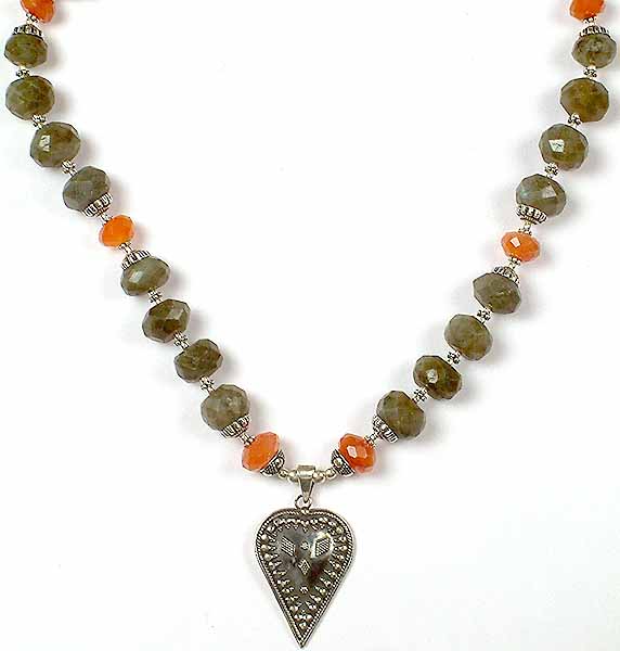 Faceted Labradorite Necklace with Carnelian