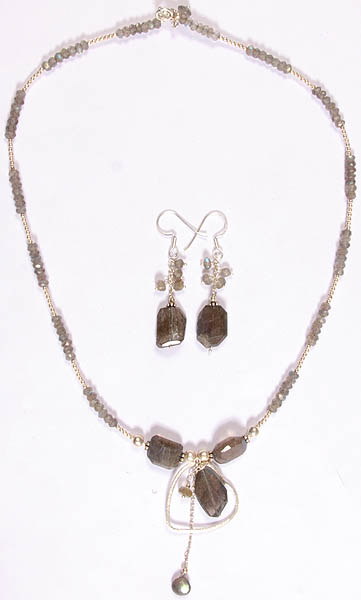 Faceted Labradorite Necklace with Matching Earrings Set
