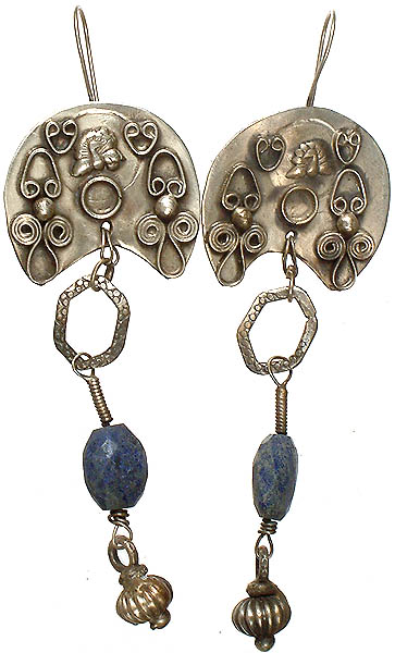 Faceted Lapis Lazuli Antiquated Tribal Earring