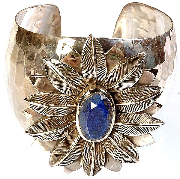 Faceted Lapis Lazuli Dimple Bracelet with Sterling Leaves