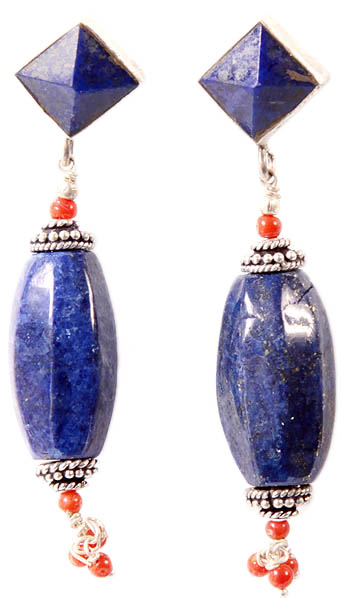 Faceted Lapis Lazuli Earrings with Coral