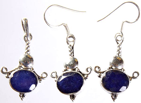 Faceted Lapis Lazuli Pendant with Earrings Set
