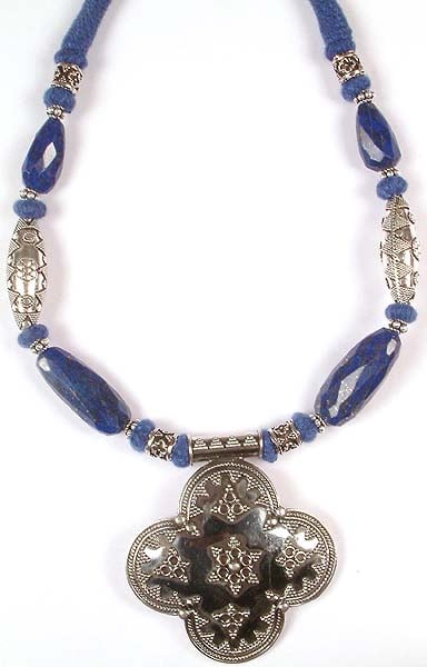 Faceted Lapis Lazuli Necklace with Granulated Sterling Pendant