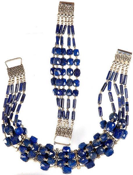Faceted Lapis Lazuli Necklace with Matching Bracelet