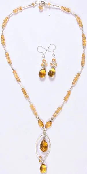 Faceted Lemon Topaz and Citrine Necklace with Matching Earrings Set