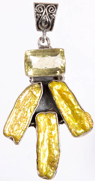 Faceted Lemon Topaz and Yellow Pearl Pendant