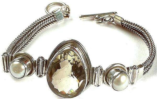 Faceted Lemon Topaz Bracelet with Twin Pearl
