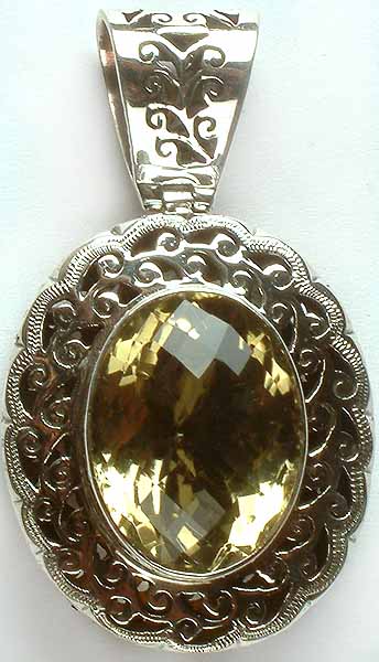 Faceted Lemon Topaz Lattice Pendant