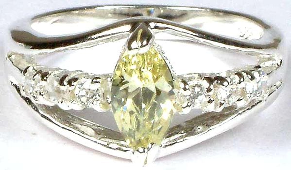 Faceted Lemon Topaz Marquis Ring with Cubic Zirconia
