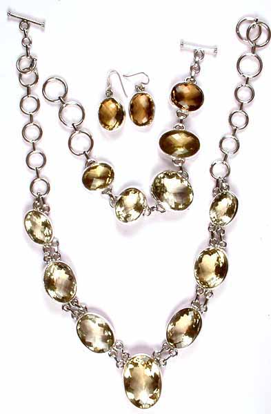 Faceted Lemon Topaz Necklace, Bracelet & Earrings Set