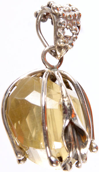 Faceted Lemon Topaz Pendant with Leaf and Veins