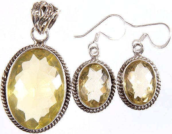 Faceted Lemon Topaz Pendant with Matching Earrings Set