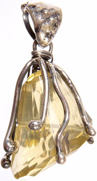 Faceted Lemon Topaz Pendant with Sterling Veins