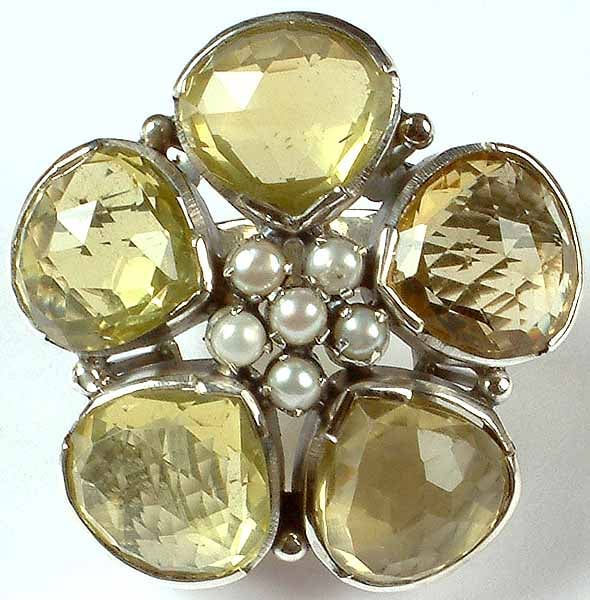 Faceted Lemon Topaz Ring with Pearls