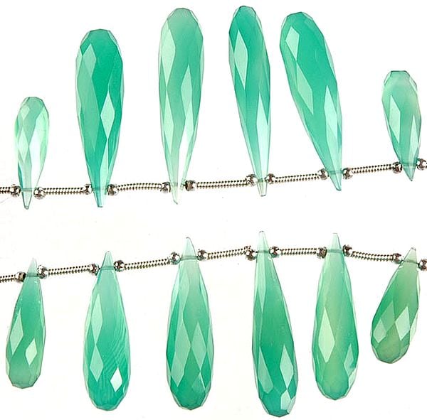 Faceted Light Green Chalcedony Long Drops