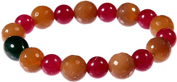 Faceted Orange Aventurine, Pink Chalcedony Balls and Green Onyx Stretch Bracelet